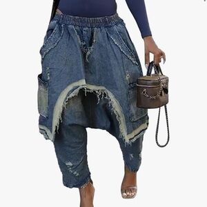 Stylish Distressed Denim Harem Pants